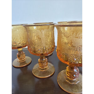 L G WRIGHT GLASS Daisy and Cube Amber Moose Deer Dog Etchings Goblet Rare 8pcs